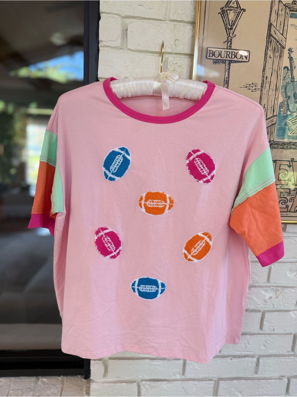Boutique Game Day Sequin Football Colorblock Tee Shirt